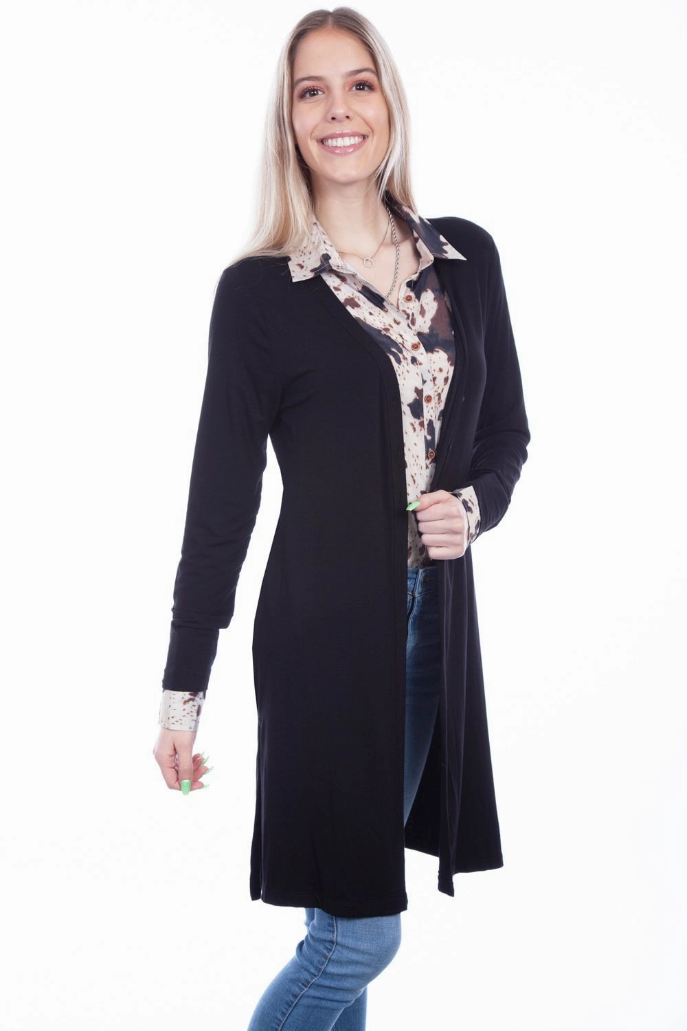 Scully Womens Black Viscose Side Slit Cardigan Seasonal Layer Outdoor Style