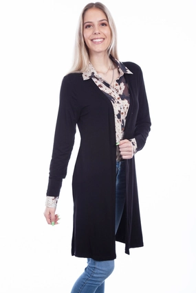 Scully Womens Black Viscose Side Slit Cardigan Classic Zip Up