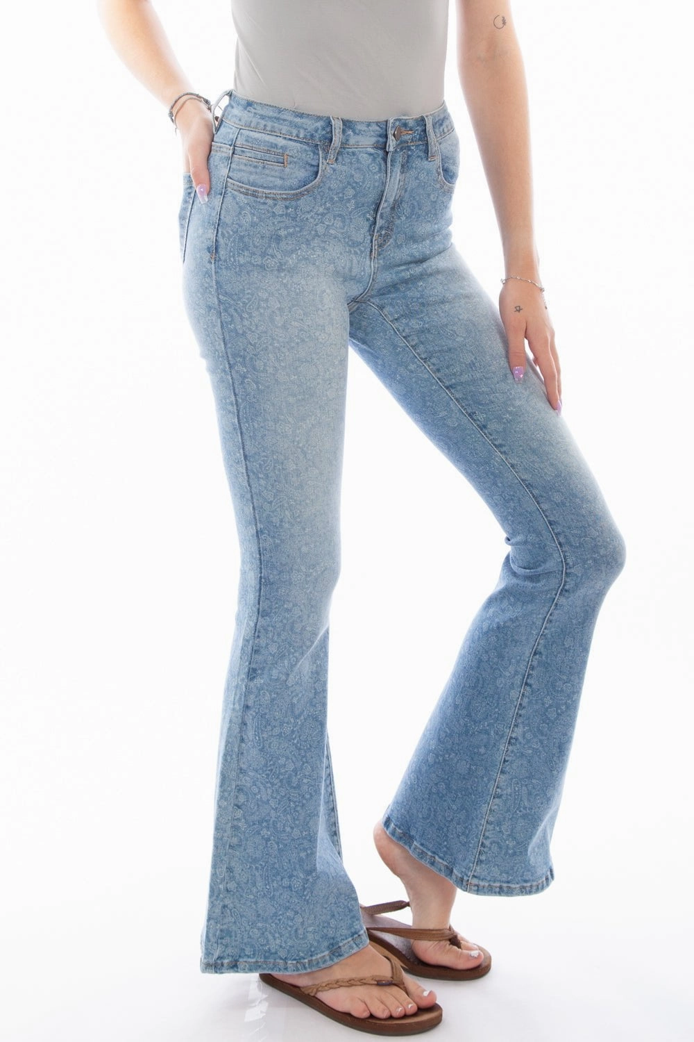 Scully Womens Blue 100% Cotton Paisley Jeans Cool Fit Fashion Lover Versatile