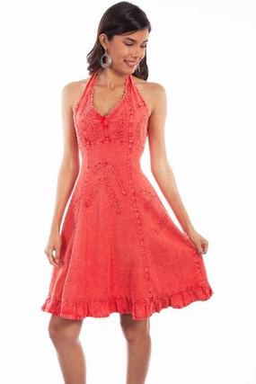 Classic sheath dress Scully Womens Brick 100% Cotton Halter S/L Dress