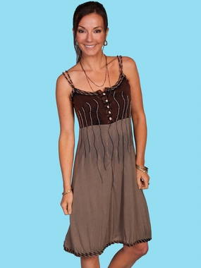 Scully Womens Brown 100% Cotton Empire S/L Dress elegant design Pure Piece