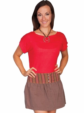 Weekend Vibes Easy Fashion Scully Womens Brown 100% Cotton Twill Skirt