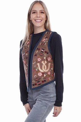 Scully Womens Brown Leather Autumn Palette Vest Leather Bits