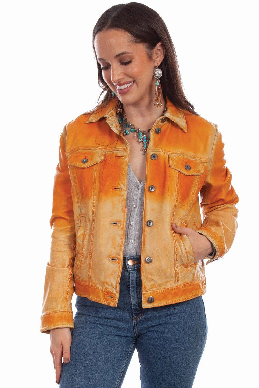 Soft Touch Reinforced Stitching Scully Womens Butterscotch Leather Ombre Jacket