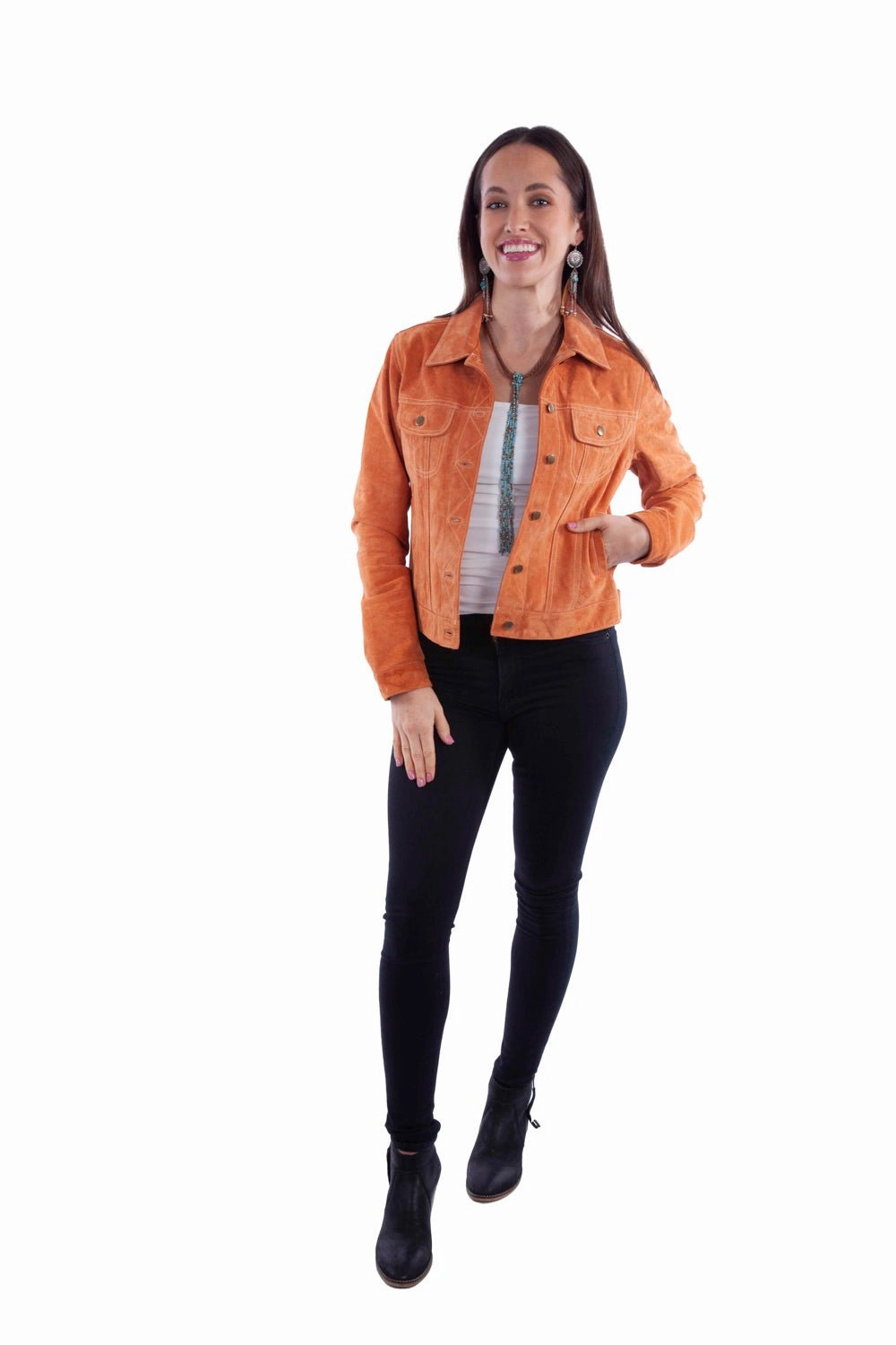 Flexible Armholes Scully Womens Button Jean Mandarin Leather Leather Jacket