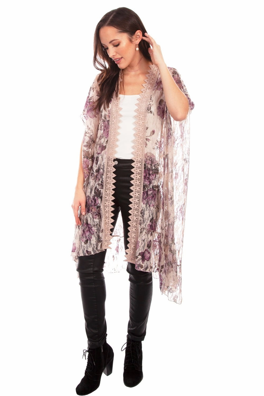 Scully Womens Cafe Nylon Printed Lace Duster MoistureWickingTechnology Ergonomic Sleeve Shaping