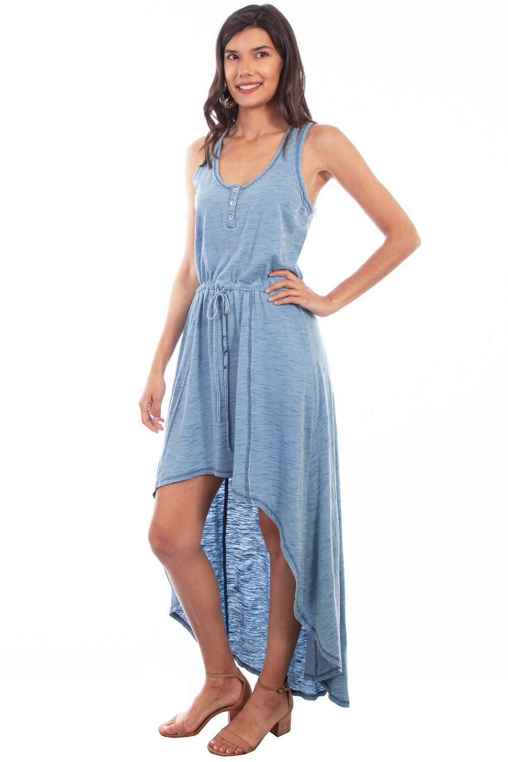 Scully Womens Chambray 100% Cotton Racer Back S/L Dress Relax Motion Luxe style