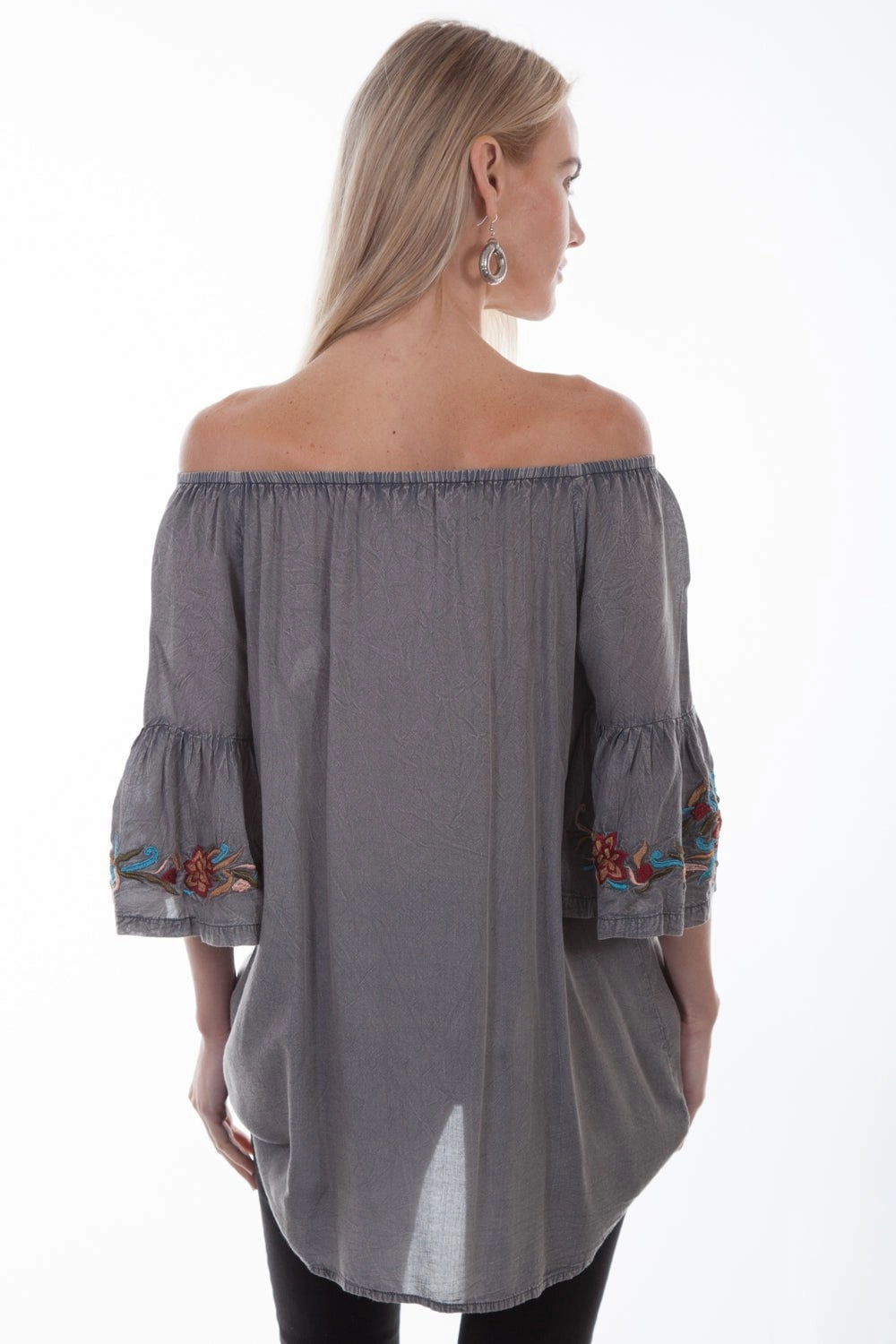 Scully Womens Charcoal Viscose Rope Tie S/S Tunic Comfort Fit