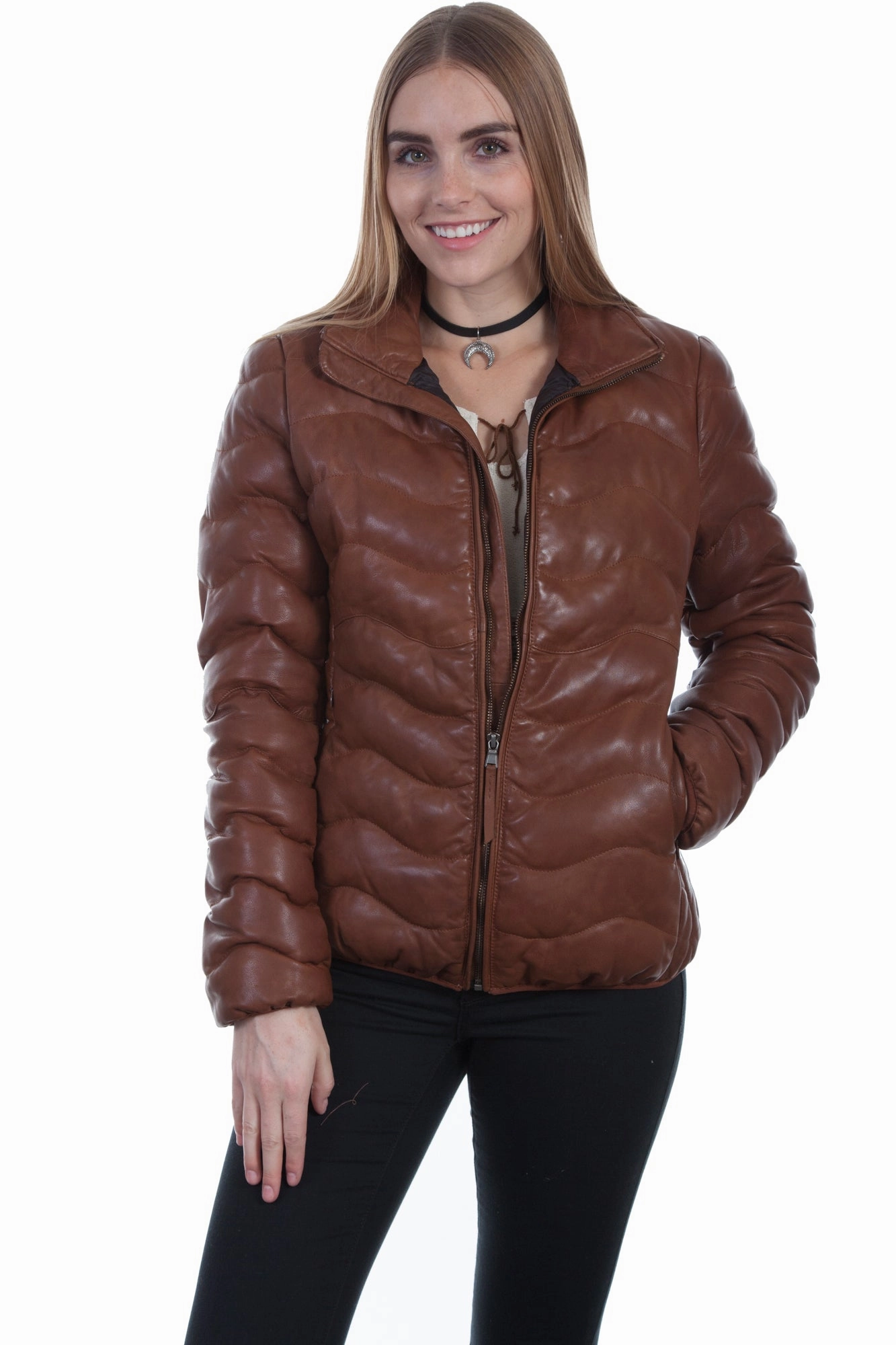 Fall Outfit Comfortable Feel Scully Womens Cognac Lambskin Soft Ribbed Jacket