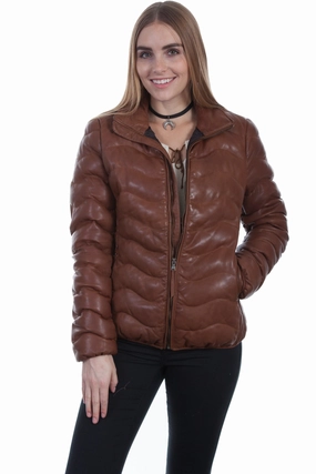 Scully Womens Cognac Lambskin Soft Ribbed Jacket XXL TapedSeamConstruction Ergonomic Seams