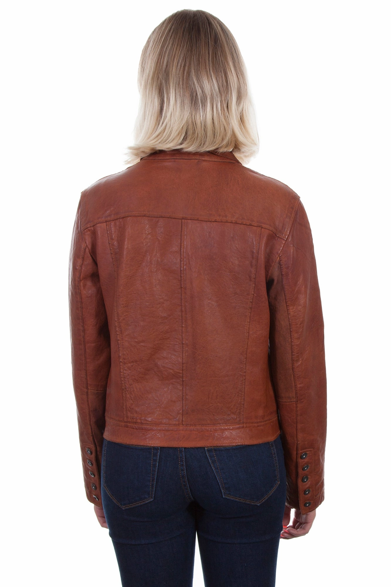 InterchangeablePanels Scully Womens Cognac Leather Jean Jacket