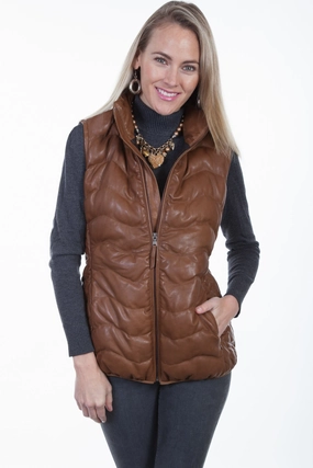 Scully Womens Cognac Soft Lamb Puffer Vest Chic Knit Odor Control Technology