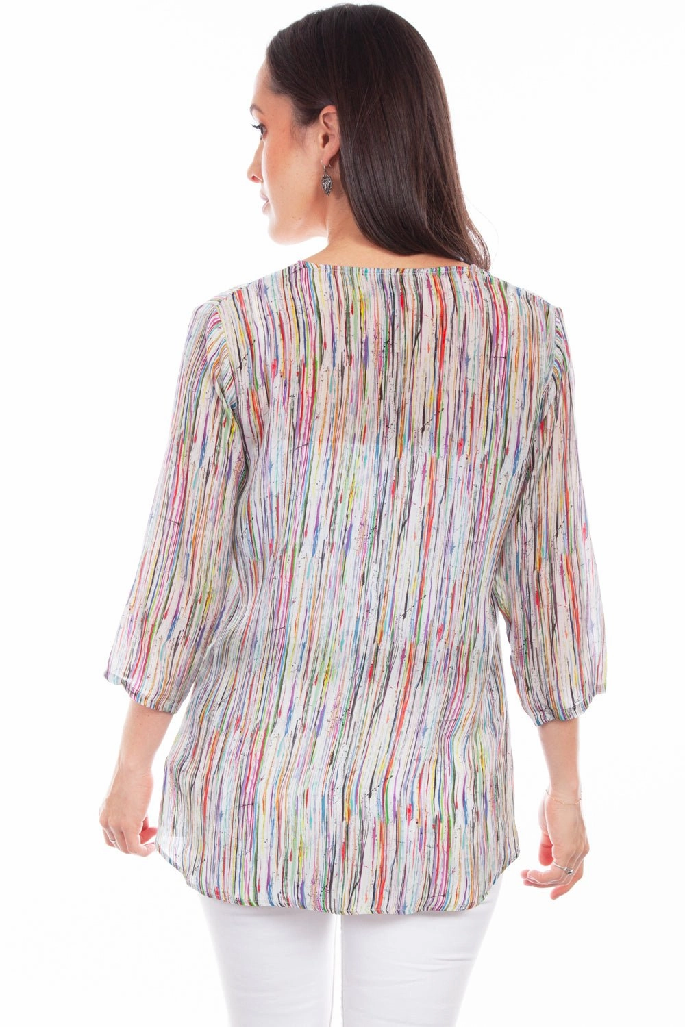 Athletic Look Scully Womens Colored Stripe Multi-Color Rayon S/S Blouse