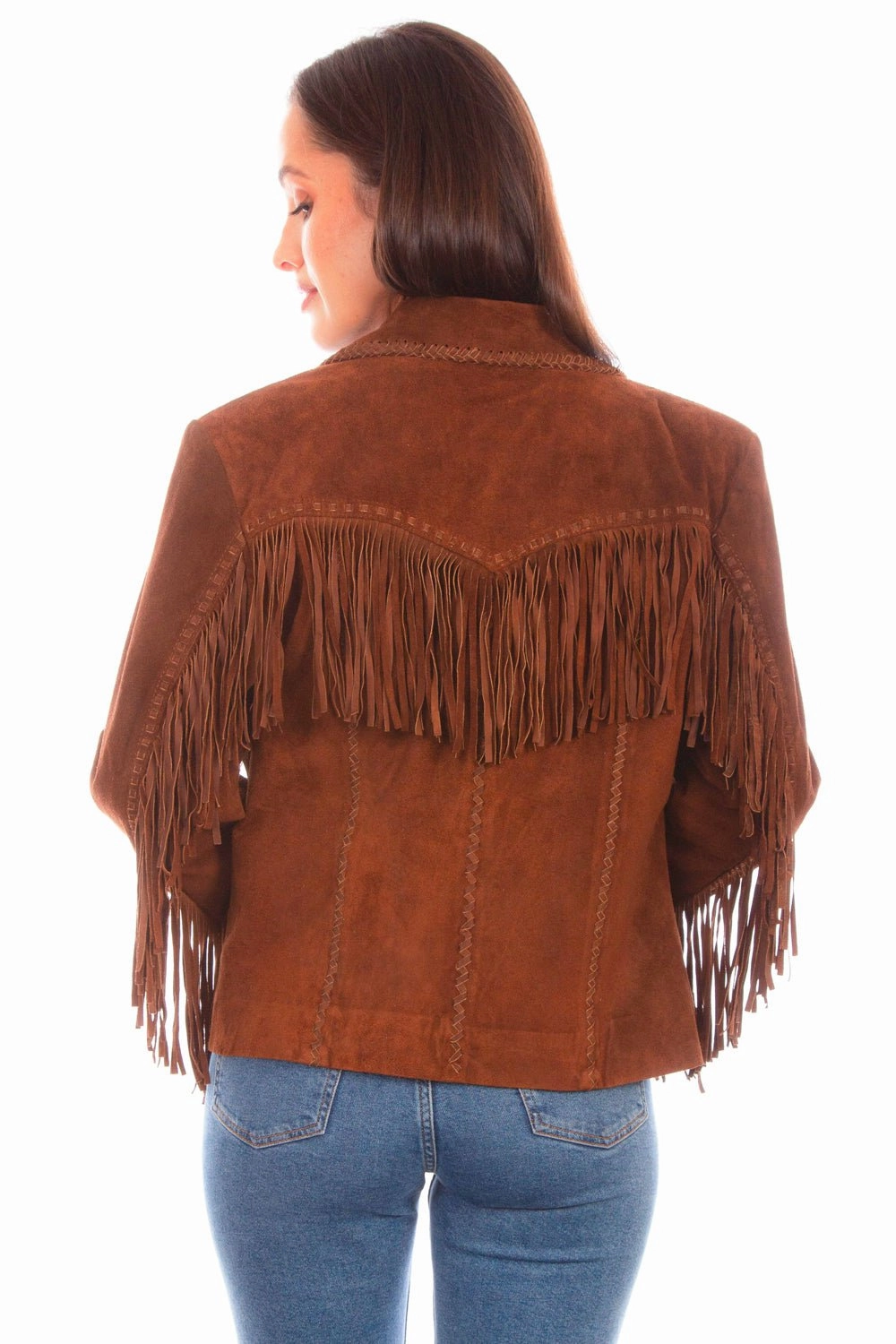 Scully Womens Cowgirl Fringe Cafe Brown Leather Leather Jacket Travel Commuter Layer Moisture Managing Liner