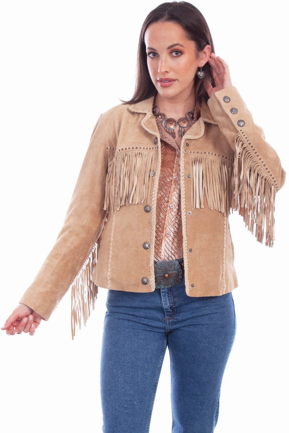 Odor Control Treatment Scully Womens Cowgirl Fringe Old Rust Leather Leather Jacket