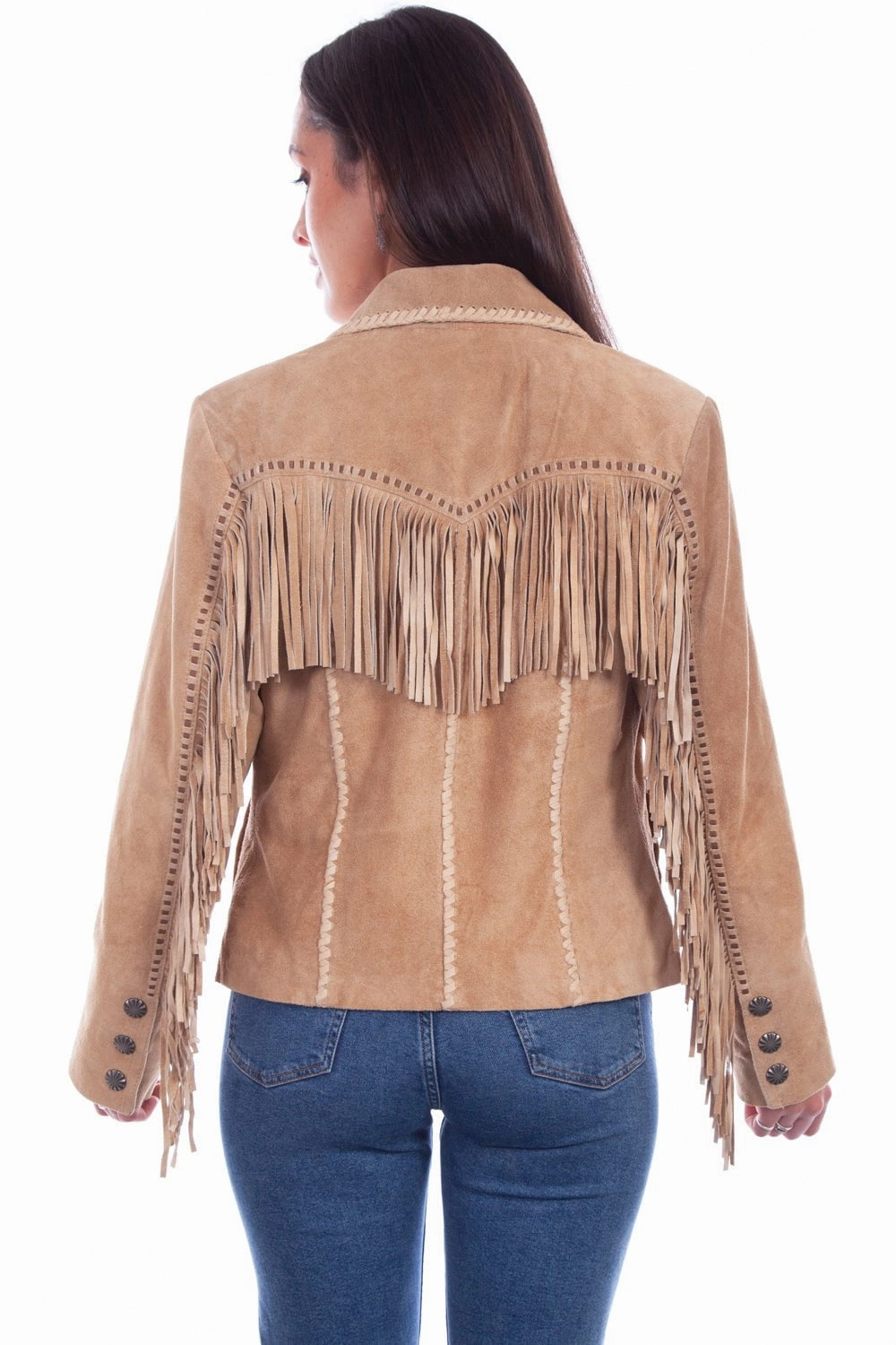 Scully Womens Cowgirl Fringe Old Rust Leather Leather Jacket Taped Seam Waterproofing Neutral Style