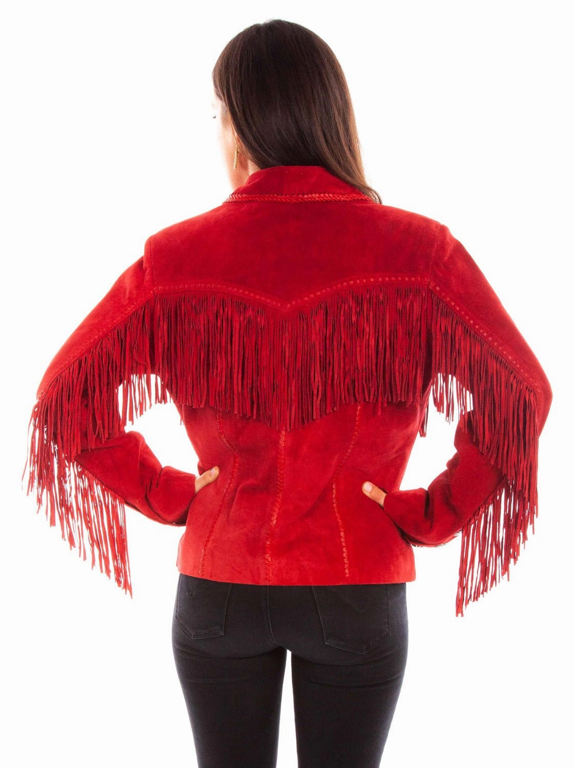 Scully Womens Cowgirl Fringe Red Leather Leather Jacket Temperature Adaptive