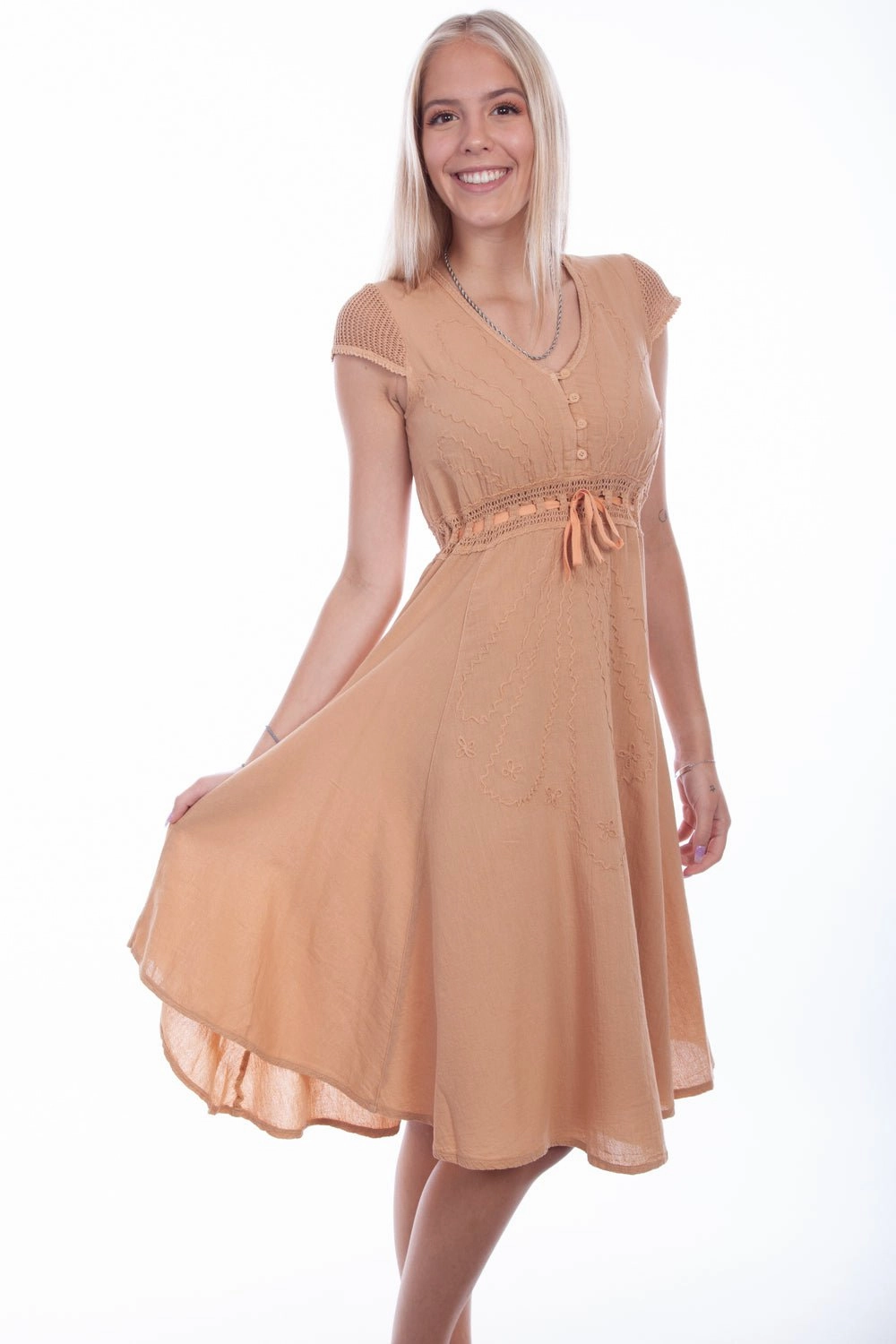 Wedding guest Transitional Style Scully Womens Crochet Cap Sleeve Toast 100% Cotton S/L Dress