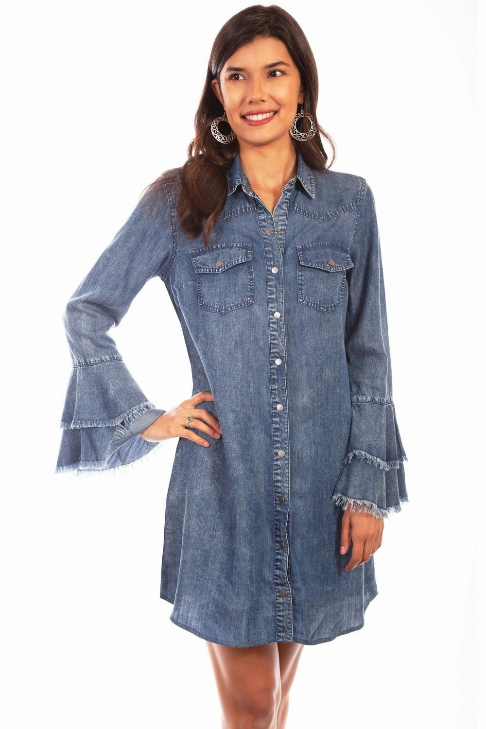 Scully Womens Denim 100% Cotton Western Shirt L/S Dress Playful Twist