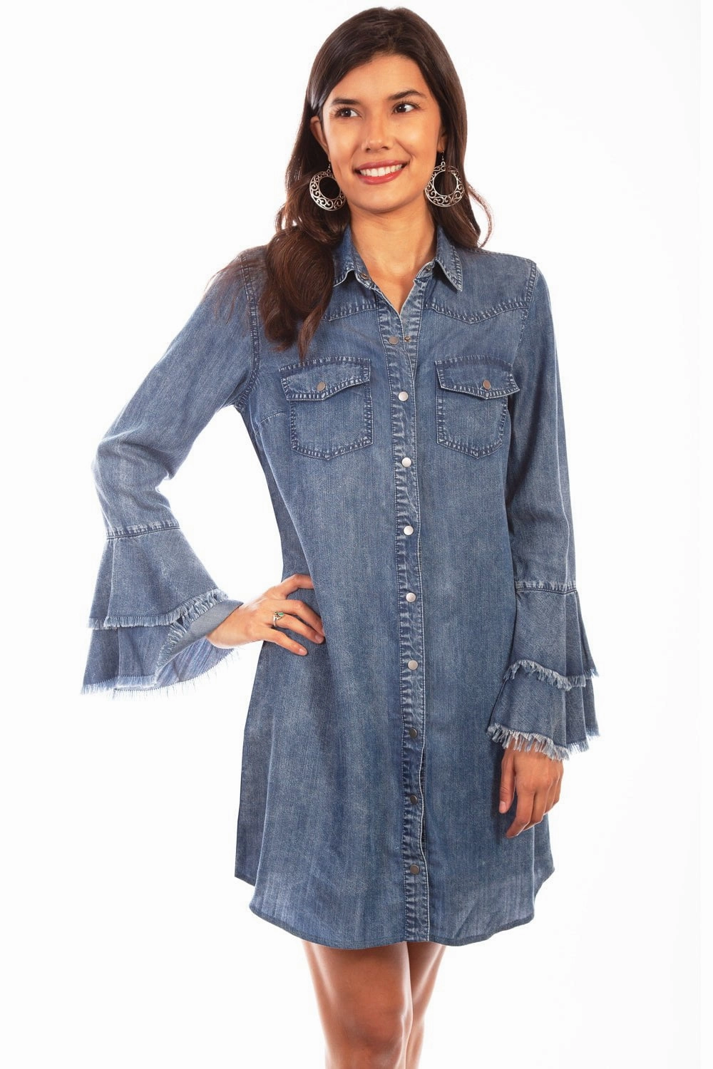 Simple Spirit Scully Womens Denim 100% Cotton Western Shirt L/S Dress