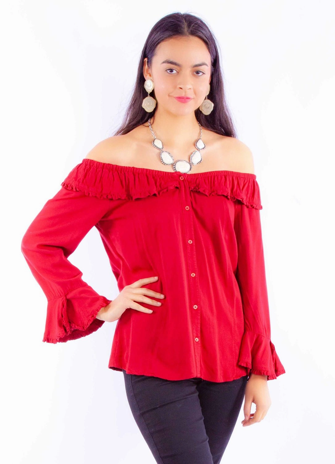 Trendsetter Choice Scully Womens Drapey Silhouette Red 100% Rayon L/S Blouse