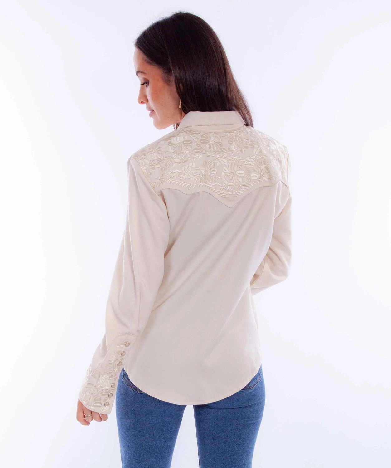 Eco Friendly Dye Hooded Option Scully Womens Embroidered Floral Ivory Poly/Rayon L/S Shirt