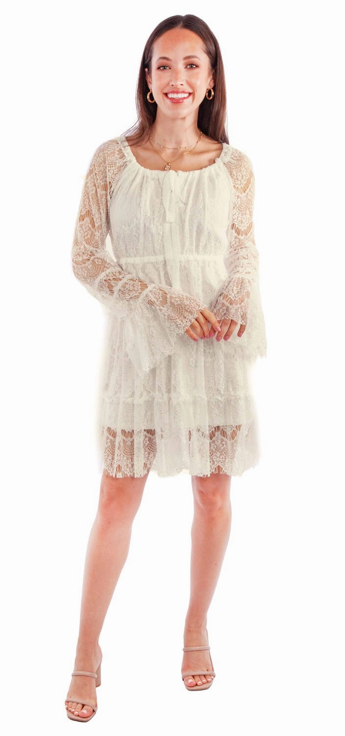 Casual Comfort MachineWashable Scully Womens Eyelash Lace Ivory 100% Nylon L/S Dress