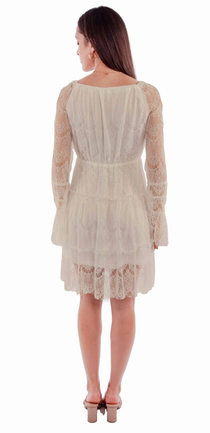 Cashmere Blend Compression Knit Support Scully Womens Eyelash Lace Ivory 100% Nylon L/S Dress
