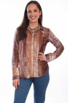 Scully Womens Fashionable Animal Burnt 75% Viscose/25% Nylon L/S Shirt Flatlock stitching