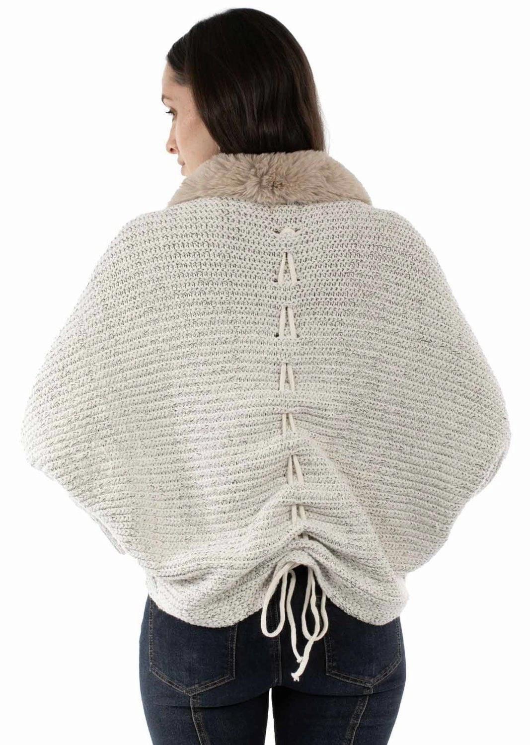 MagneticClosure Scully Womens Faux Fur Trim Open Front Ivory 100% Acrylic Cardigan Sweater