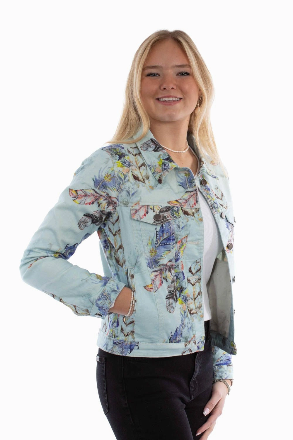 Stretch Comfort Scully Womens Feather Color Pops Pastel Blue Cotton Blend Cotton Jacket