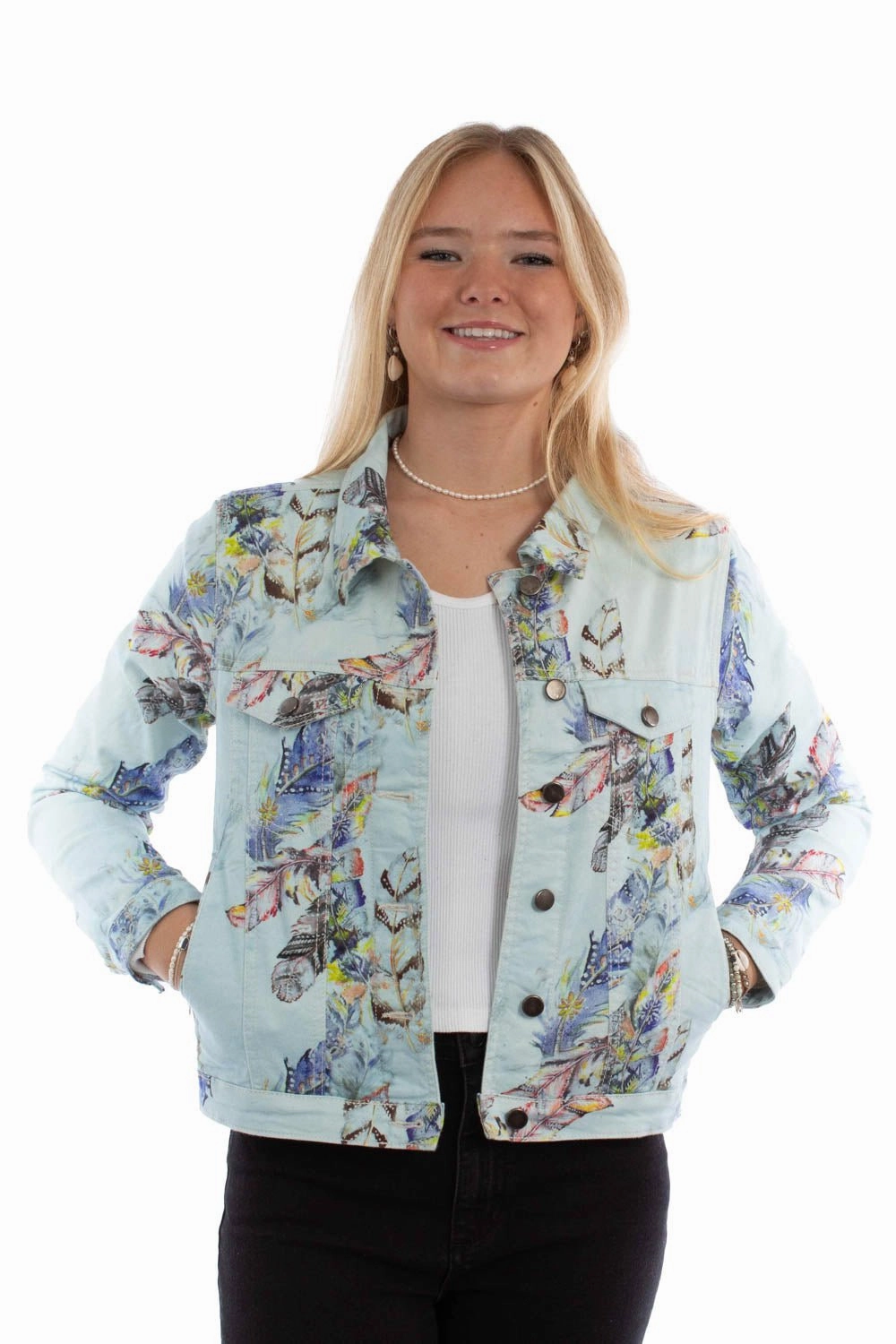 Anti Slip Shoulder Hidden Ventilation Zones Scully Womens Feather Color Pops Pastel Blue Cotton Blend Cotton Jacket