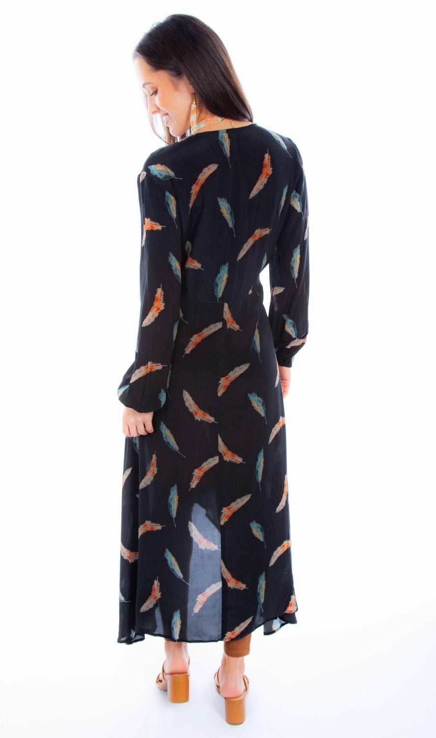 Flexible Cuffs Scully Womens Feathers Black Multi-Color Cardigan Sweater