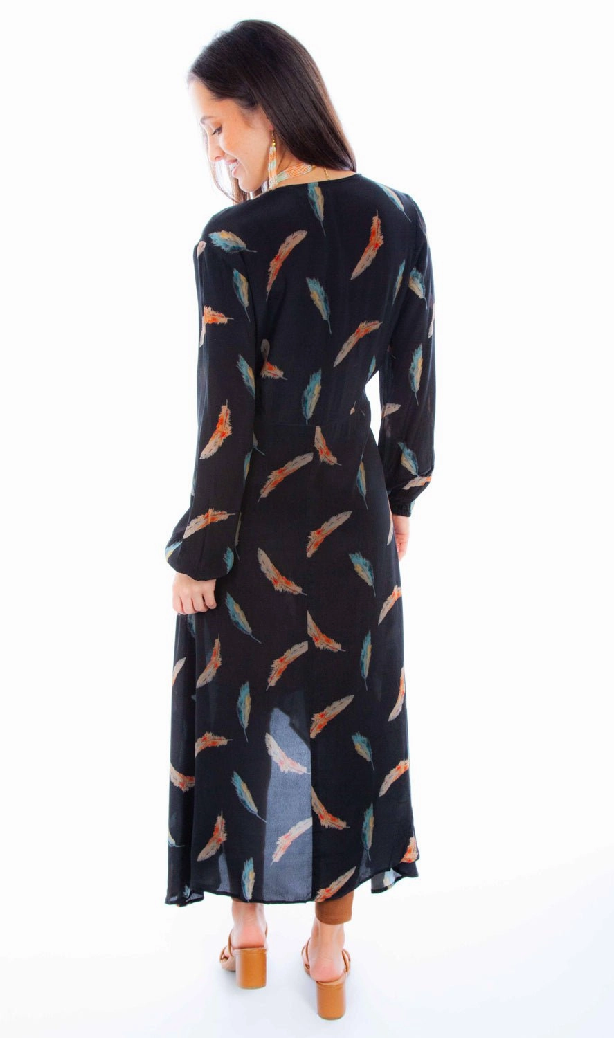 Comfort Layer Eco Conscious Processing Scully Womens Feathers Black Multi-Color Cardigan Sweater