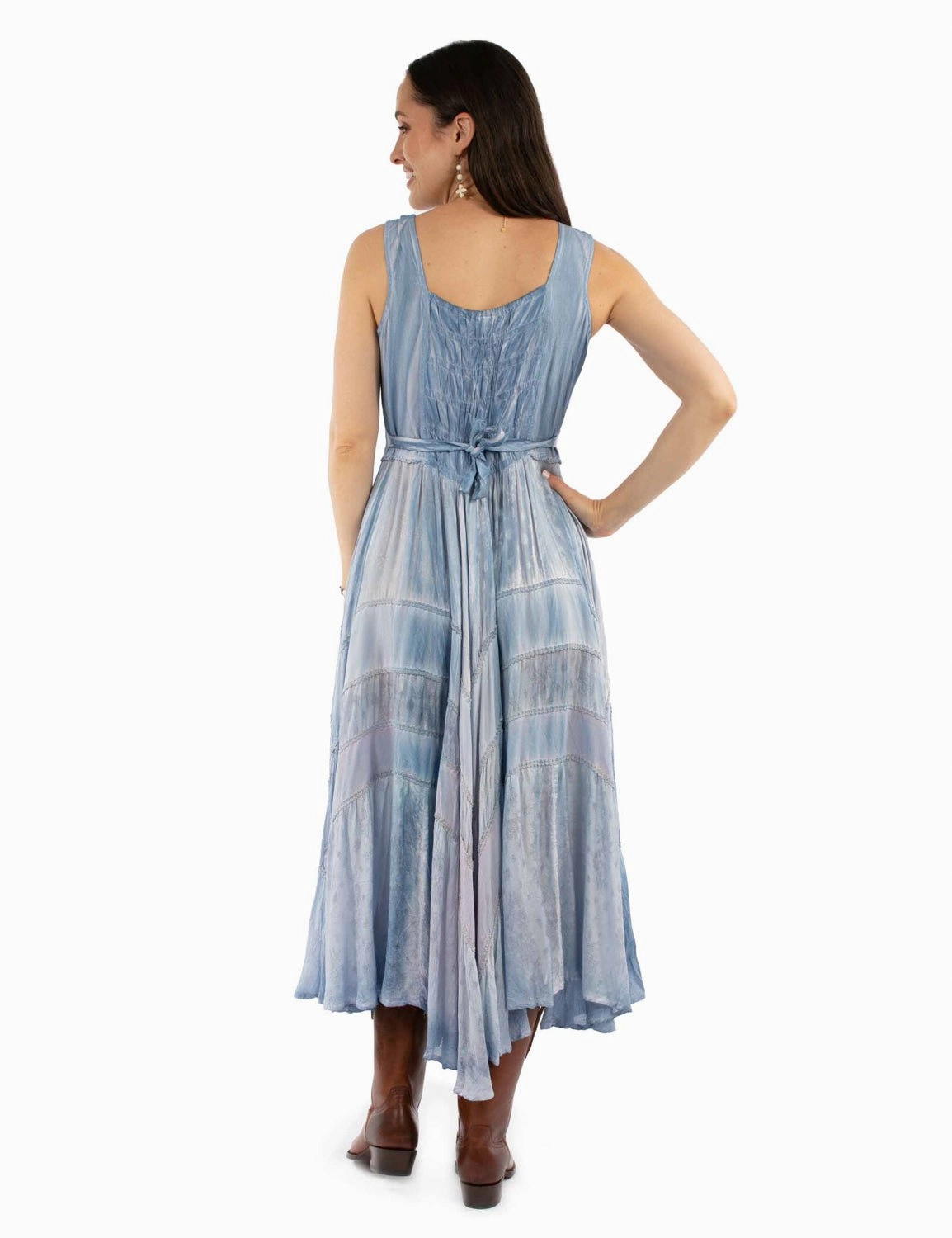 Versatile Casual Look MidWeight Construction Scully Womens Full Length Lace-Up Tie-Dye 100% Rayon S/L Dress