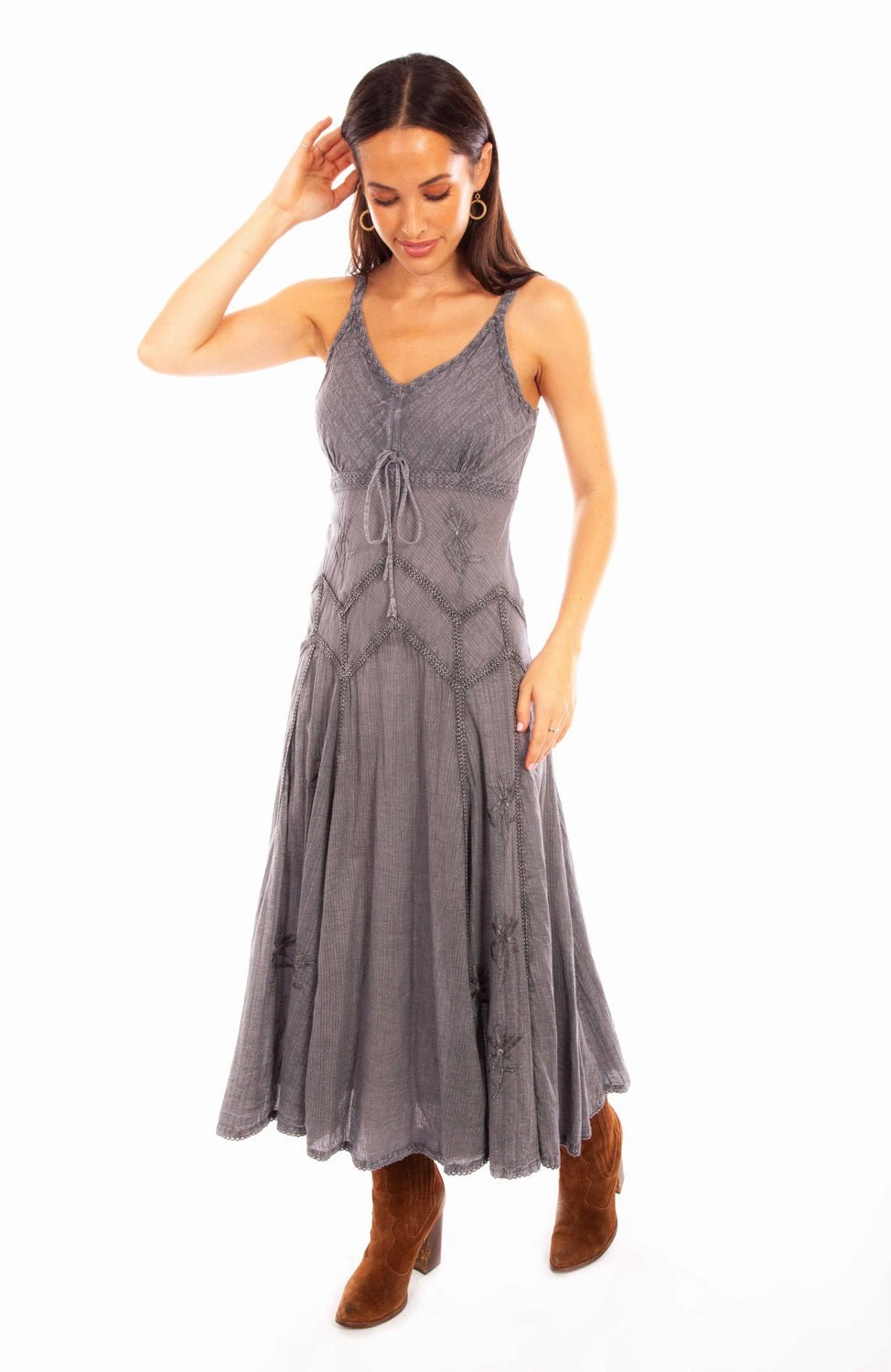 Formal Choice Scully Womens Grey 100% Cotton Long Multi-Fabric S/L Dress