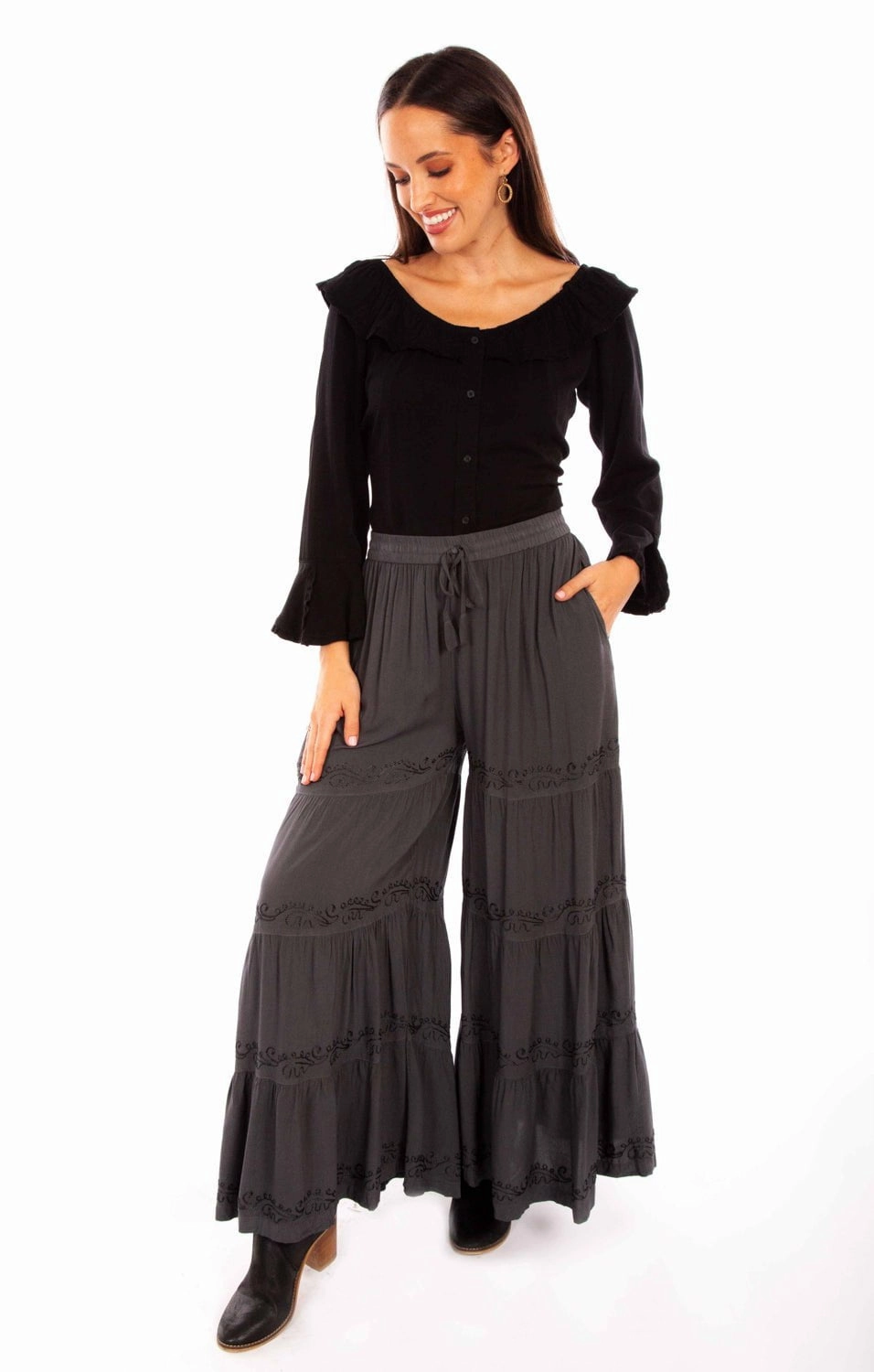 Parent Style Trendy Breathable Scully Womens Gun Metal Rayon Palazzo Pants