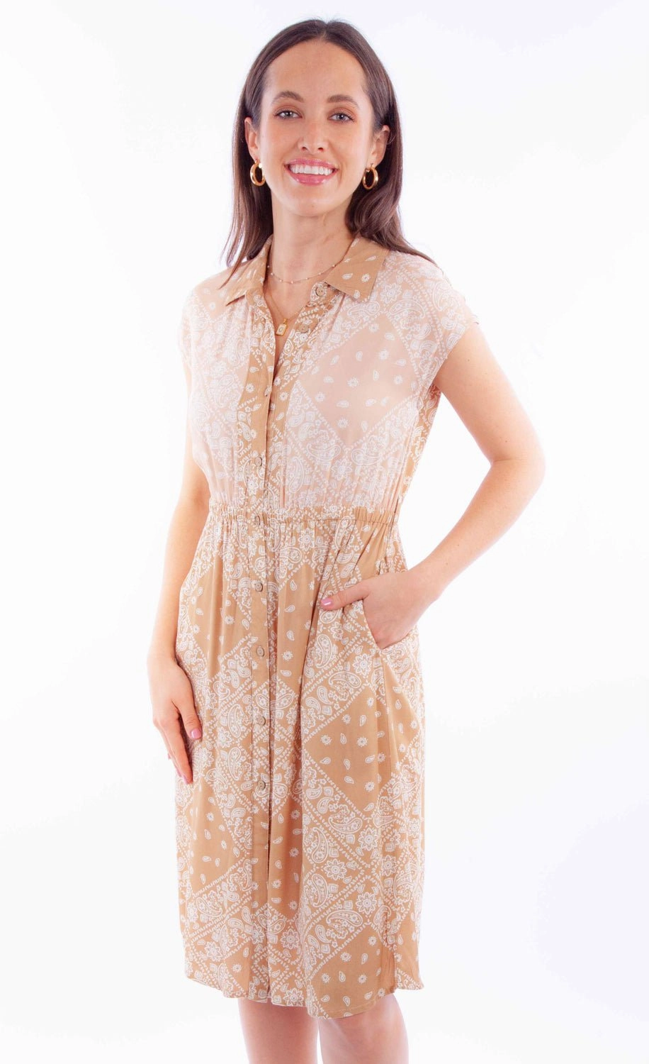 LowCarbon Footprint Textile ZeroWaste Production Scully Womens Hankerchief Fabric Toffee 100% Rayon S/S Dress