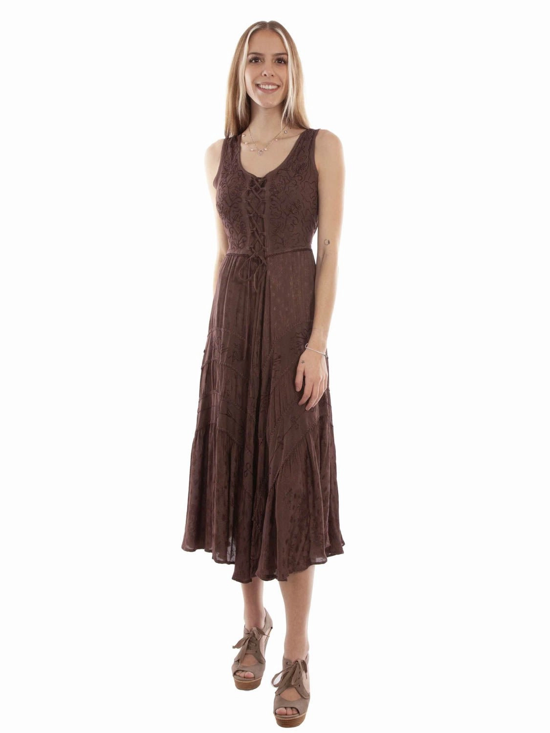 Bright Vibe Scully Womens Honey Creek Full Length Chocolate 100% Rayon S/L Dress XL