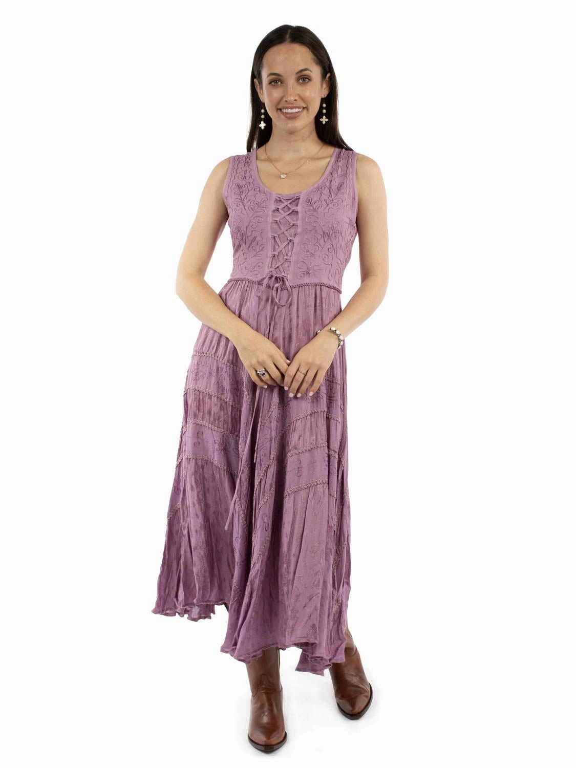 Scully Womens Honey Creek Full Length Dusk 100% Rayon S/L Dress S Soft Vibe