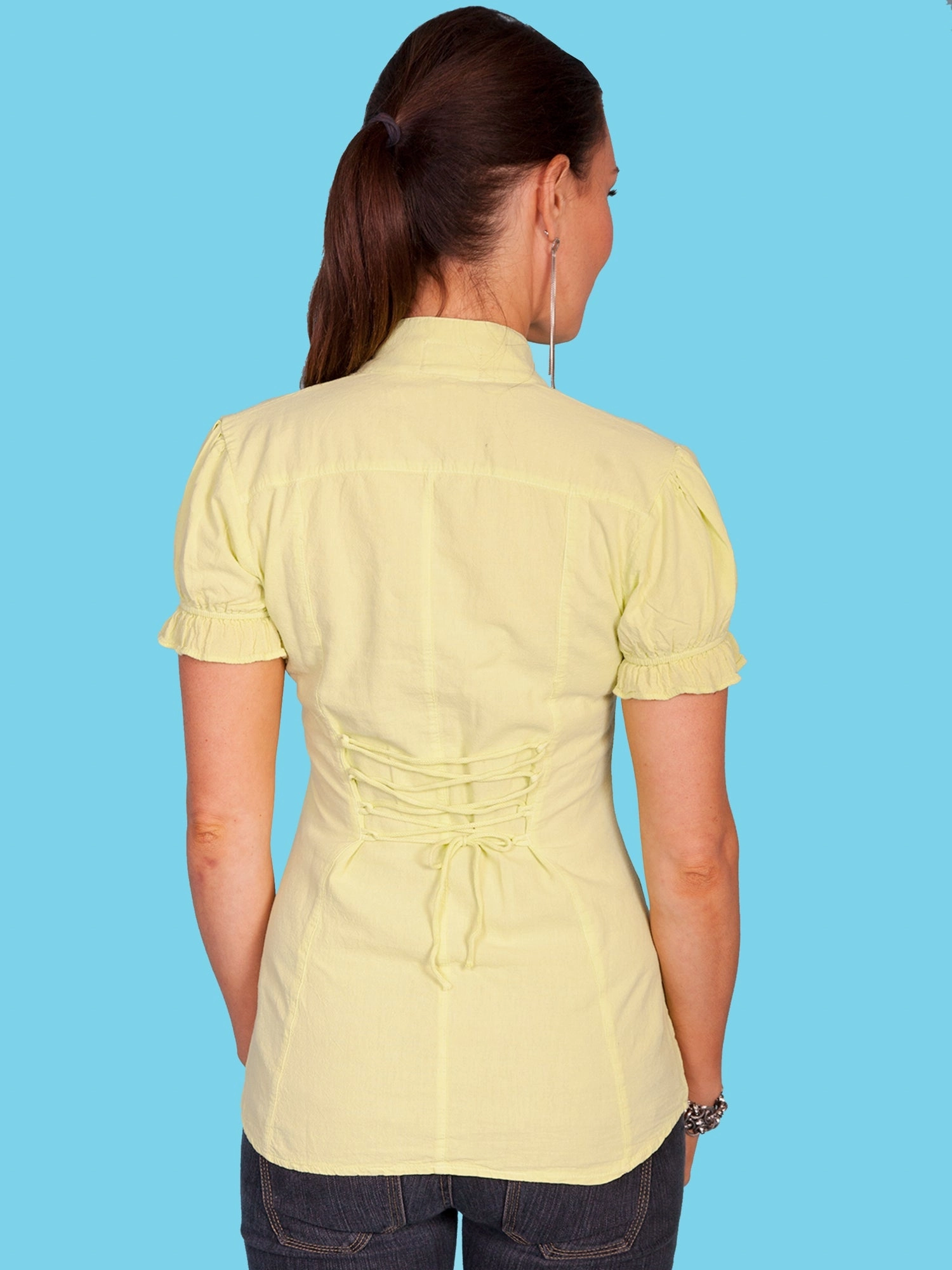 Tailored Cuffs Multi Pocket Design Scully Womens Lime 100% Cotton Ruffle S/S Blouse
