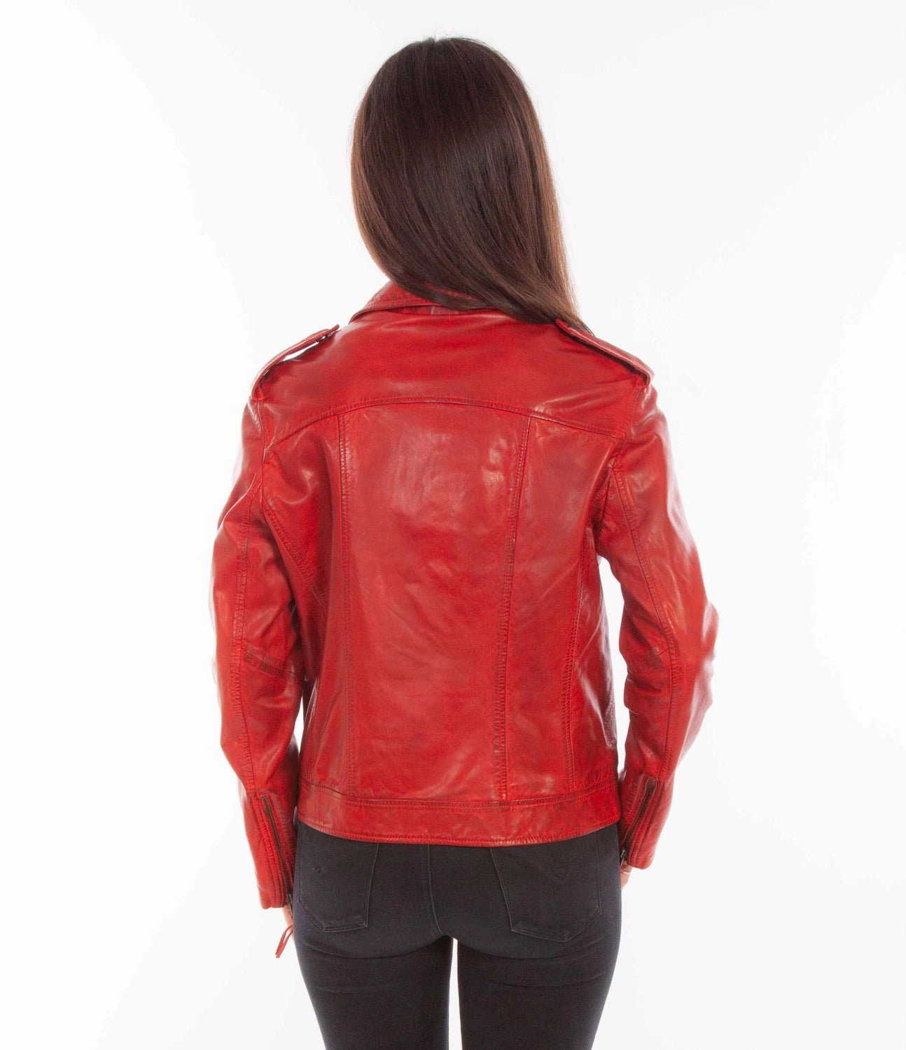 Scully Womens Motorcycle Zip Vintage Red Leather Leather Jacket Polished Look
