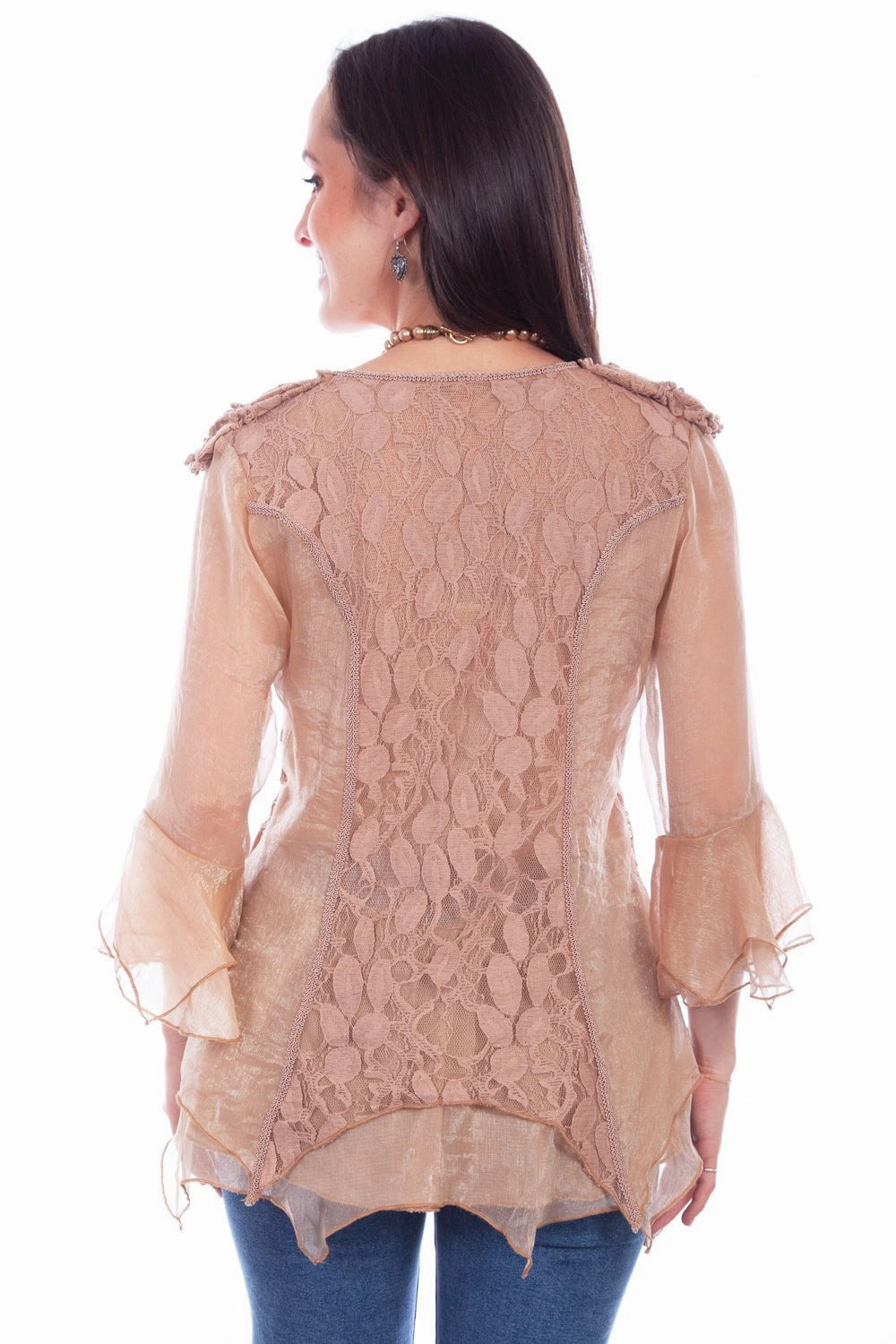 Scully Womens Natural Cotton Blend Double Ruffle S/S Blouse Sustainable Choice