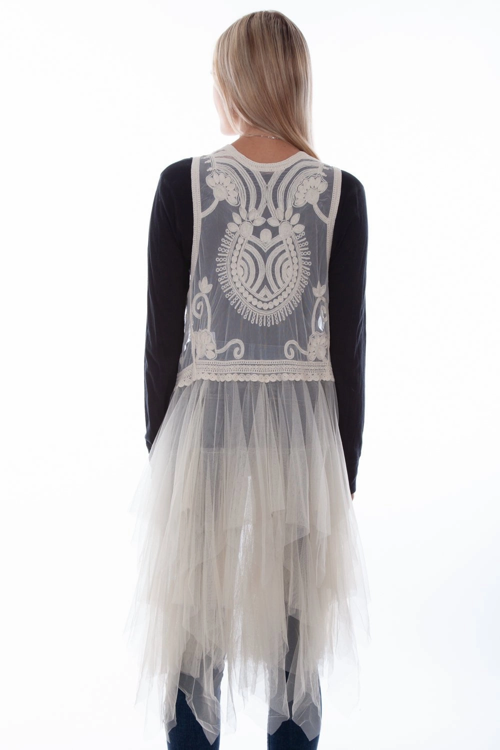 AbrasionResistantEdging Packable Construction Scully Womens Natural Cotton Blend Tulle Layered Duster