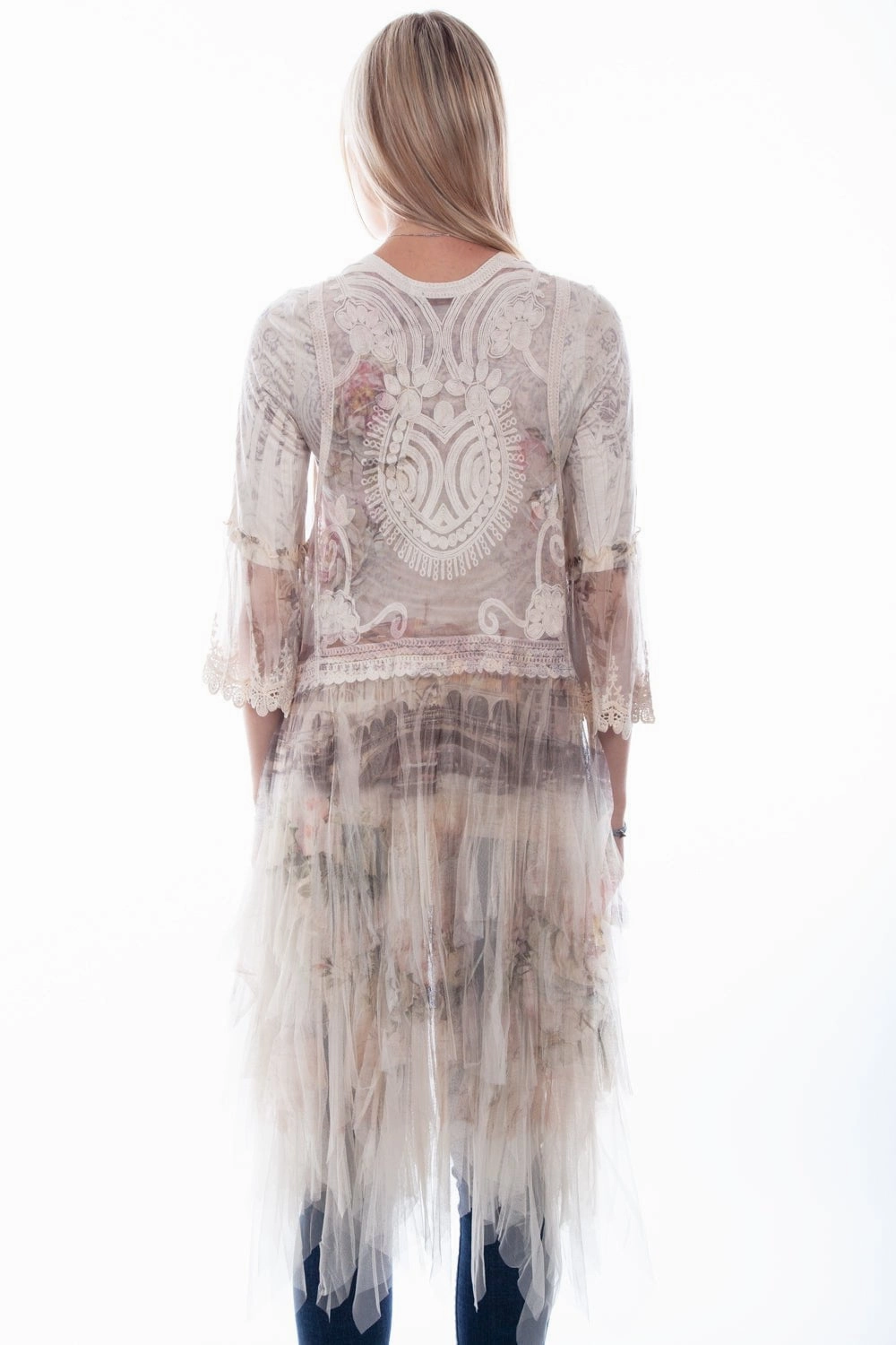 Elasticated Waistband Scully Womens Natural Italy Cotton Blend Tulle Layered Duster