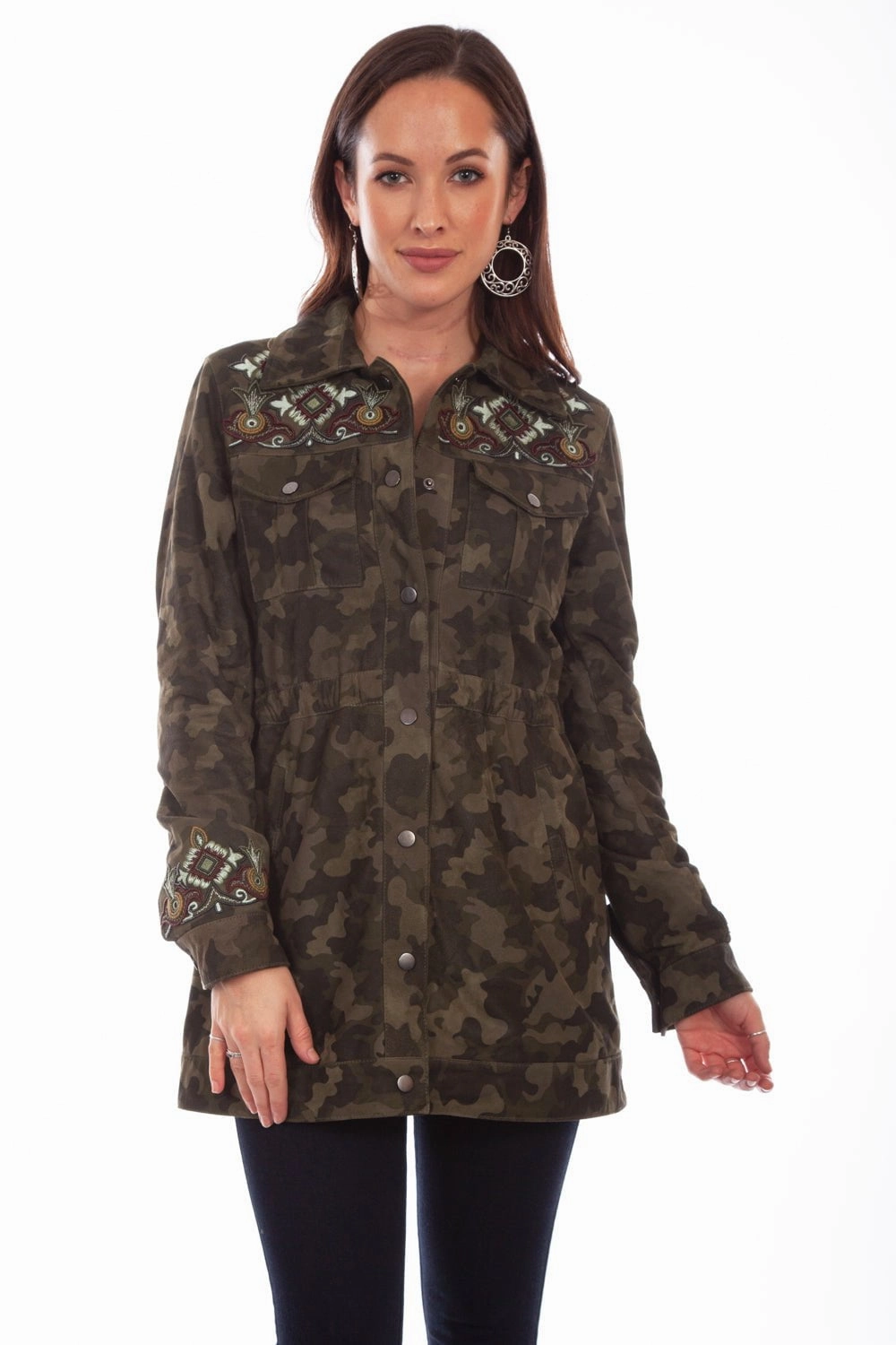 Convertible Features EcoFriendlyInsulation Scully Womens Olive Leather Camouflage Jacket
