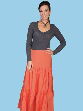 Slip Resistant Waist Vibrant Flow Scully Womens Orange 100% Cotton 3 Tier Skirt