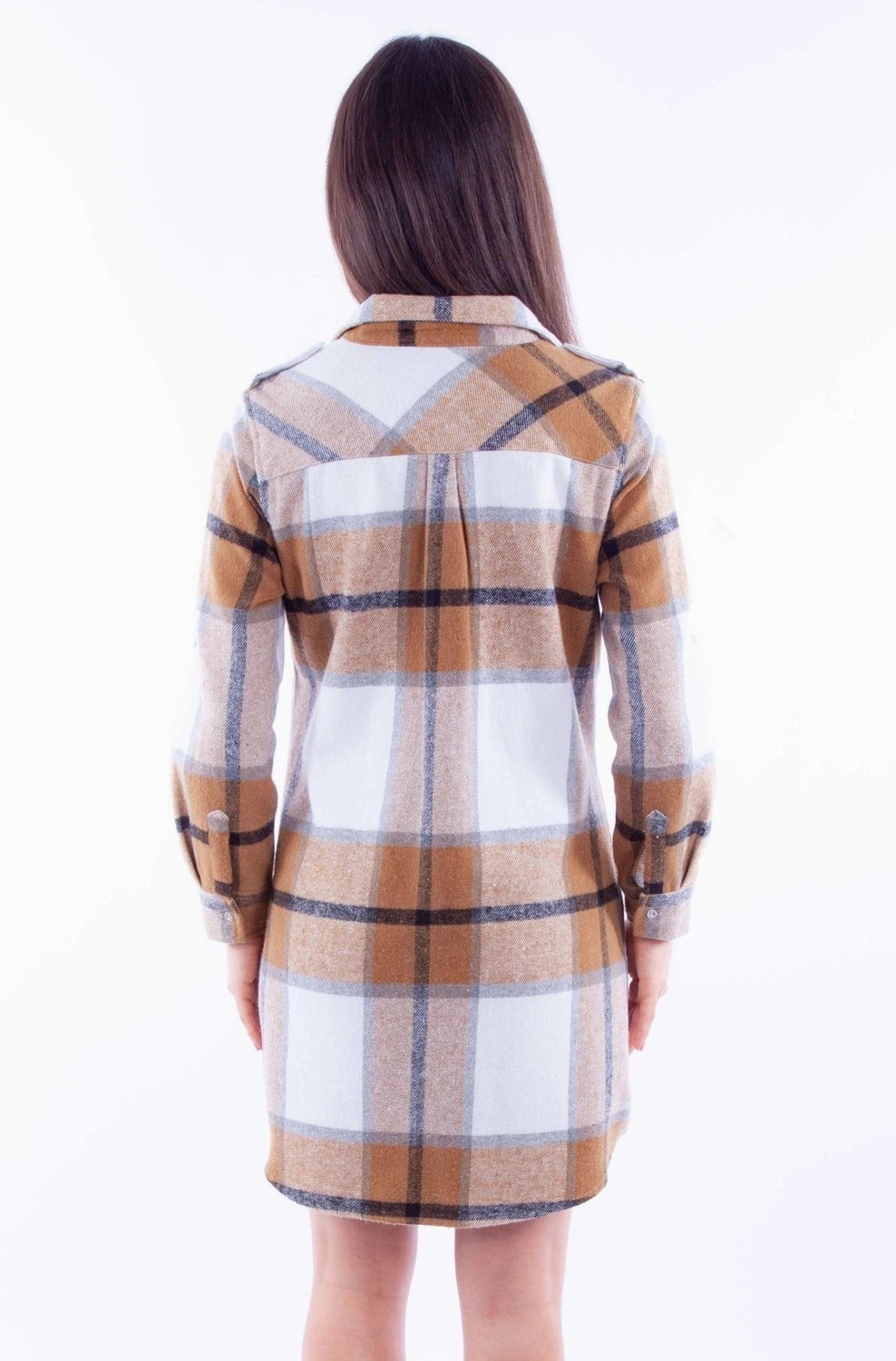 Scully Womens Plaid Flannel Camel Cotton Blend L/S Dress Smart Style