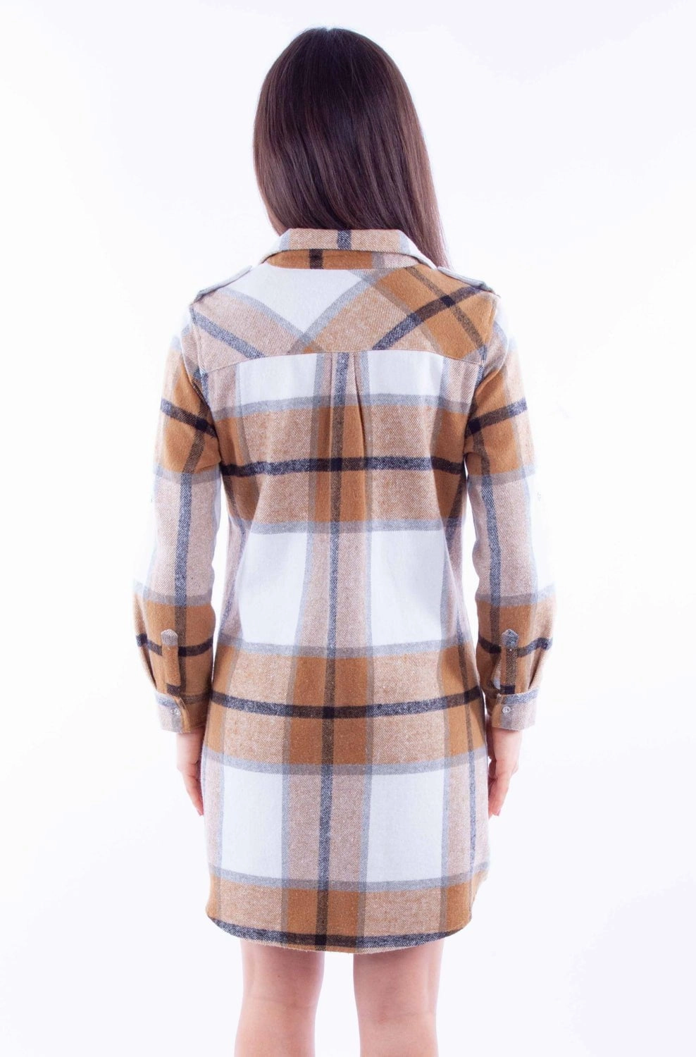 Scully Womens Plaid Flannel Camel Cotton Blend L/S Dress Comfortable fit Flowy Cut