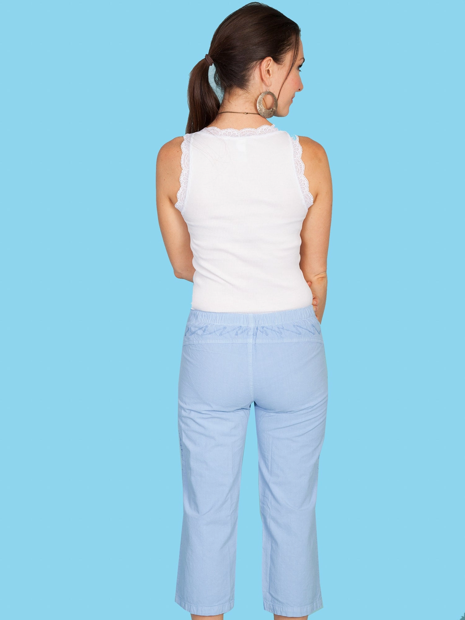 Basic Layers Scully Womens Powder Blue 100% Cotton Drawstring Capri Pants